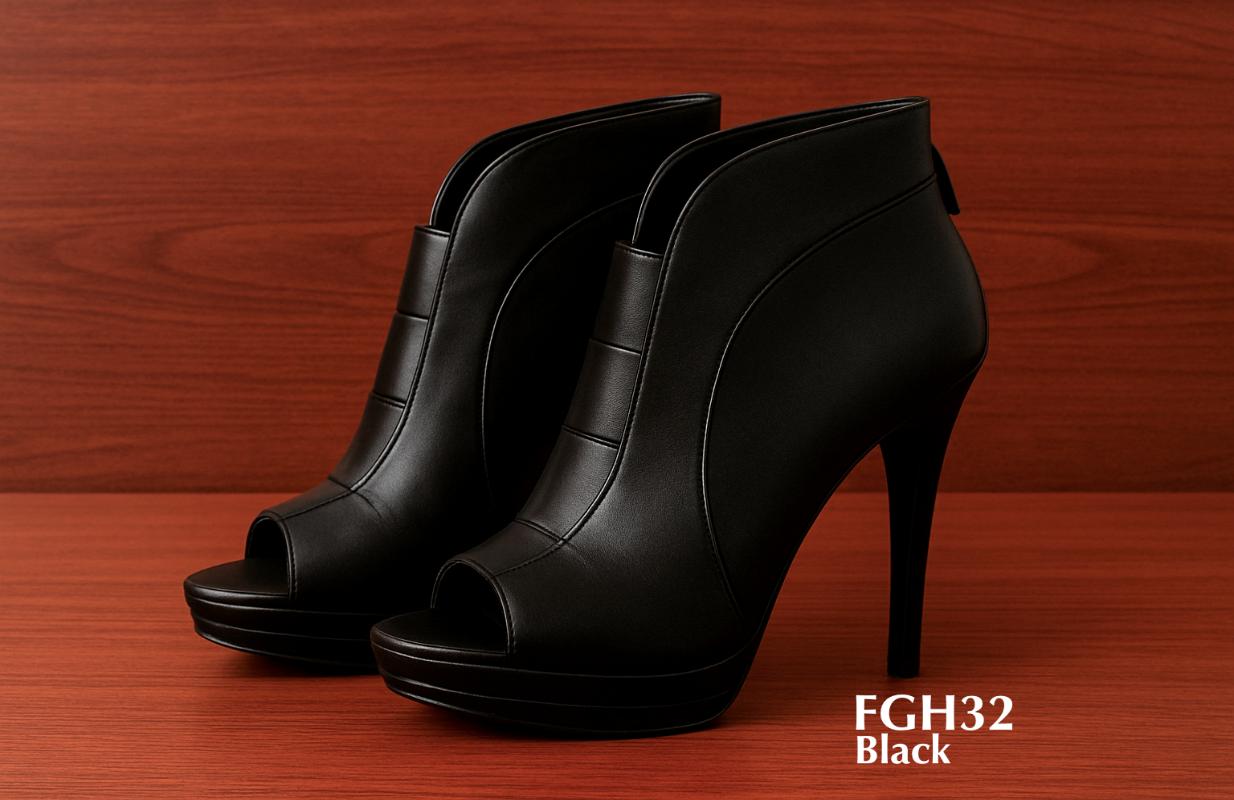 FGH32-ladies-black-Peep-Toe High-Heel-Ankle-Boots